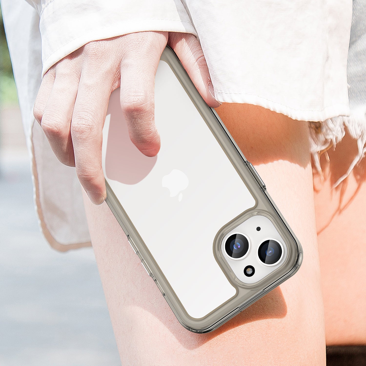 Uniqkart for iPhone 15 Plus TPU+Acrylic Anti-fall Mobile Phone Back Cover Clear Protective Case - Transparent Grey Uniqkart for iPhone 15 Plus TPU+Acrylic Anti-fall Mobile Phone Back Cover Clear Protective Case - Transparent Grey